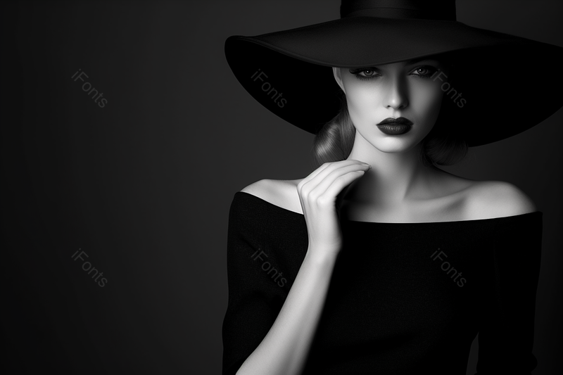 戴帽子优雅美丽女性黑白人像,高清,摄影图,摄影图片,图片大全,摄影图免费下载